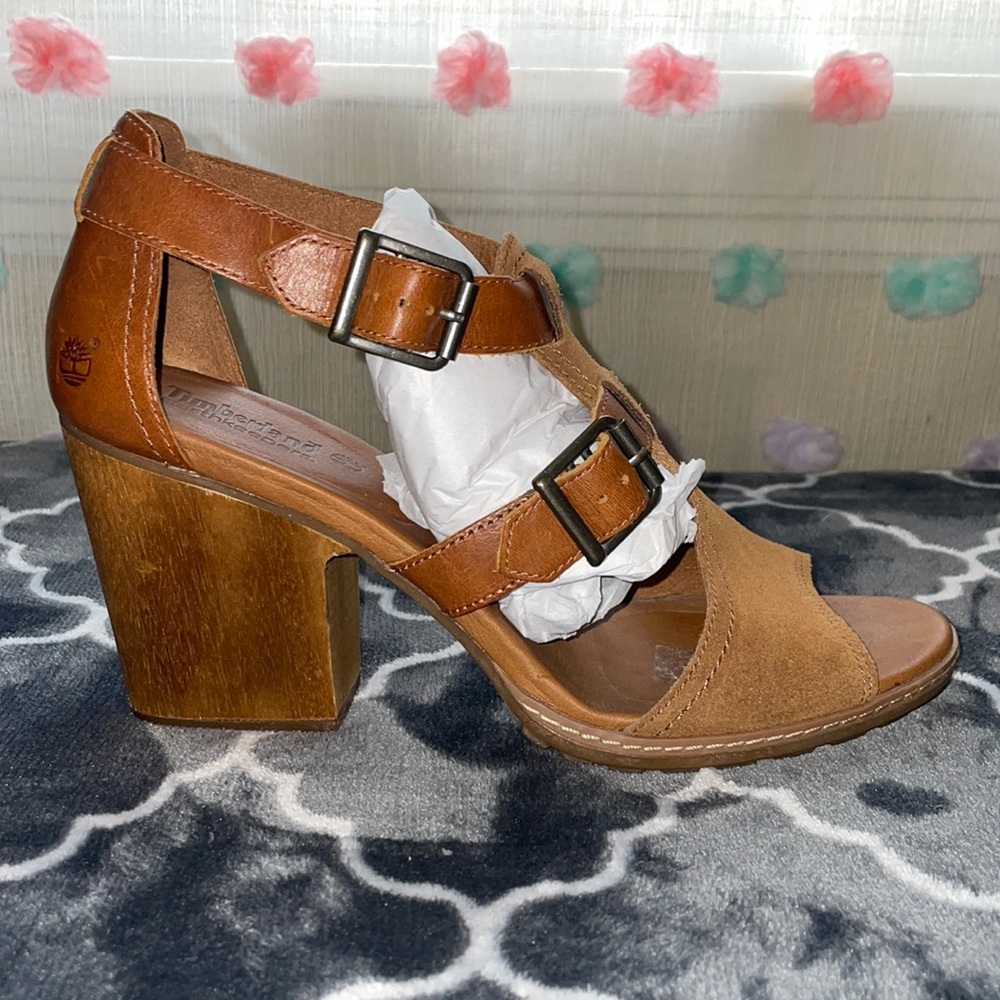 Timberland Brown Leather Earthkeepers High Heel Platform Sandals